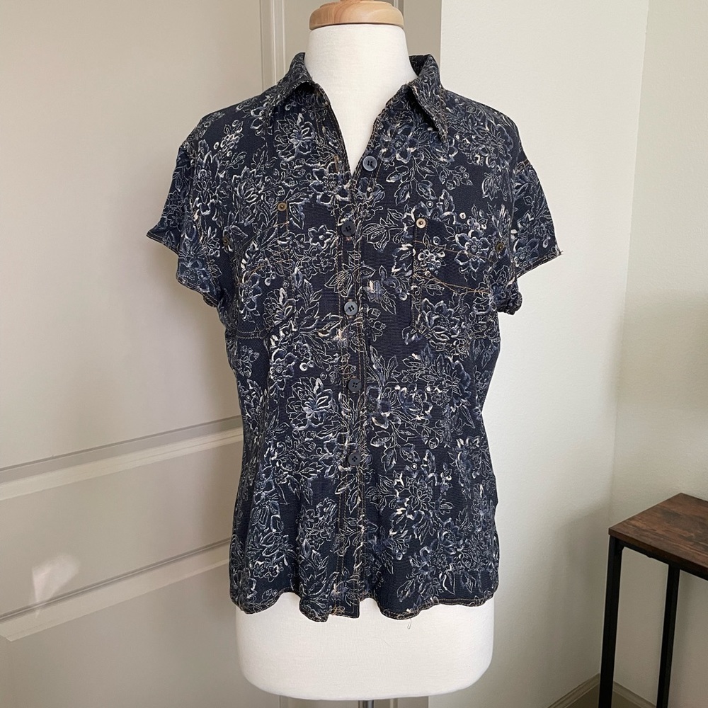 Democracy Navy Floral Button-Up Top